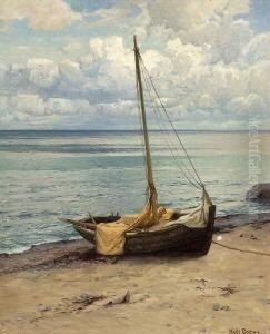 Fischerboot Am Strand. by Karl Theodor Bohme