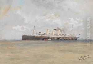 Schnelldampfer "auguste Victoria" Der Hapag Auf Der Elbe Vor Brunshausen by Hans Bohrdt