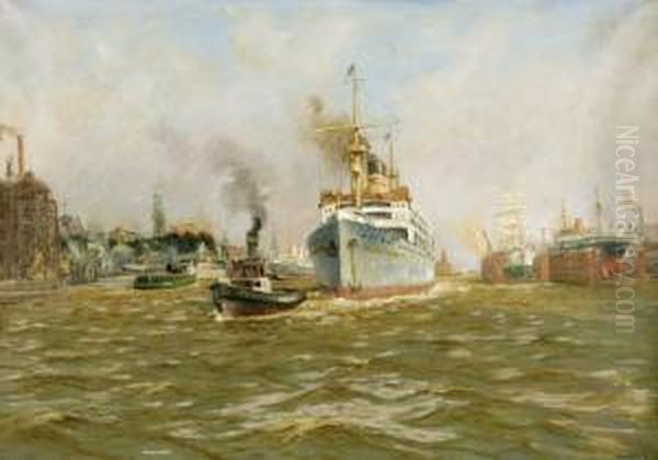Derdampfer Adolph Woermann Verlast Den Hamburger Hafen - view 1