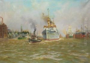 Der Dampfer Adolph Woermann Verlasst Den Hamburger Hafen