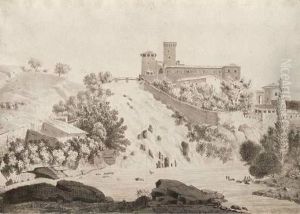 Chateau Pres D'une Cascade. by Antoine Felix Boisselier