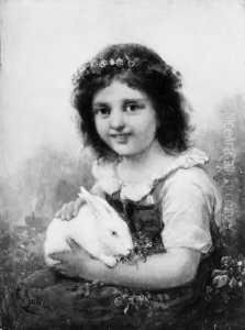Zwei Freunde. Ein Kleines Madchen Mit Weissem Kaninchen. by Karl Boker