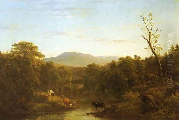 Cattle Watering by a Stream - view 1