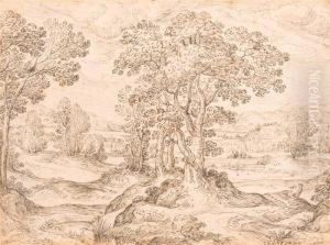 Landschaft Mit Baumgruppen Und Bergen Im Hintergrund. Landschaft Mit Baumgruppen Und Bergen Im Hintergrund.