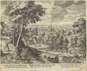 Stadtansicht Mit Fluslauf Im Vordergrund Stadtansicht Mit Fluslauf Im Vordergrund
