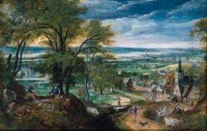 Mercury Playing The Flute As
Argus Falls Asleep And Mercury Slayingargus, A Village And A River
Valley Beyond by Hans Bol