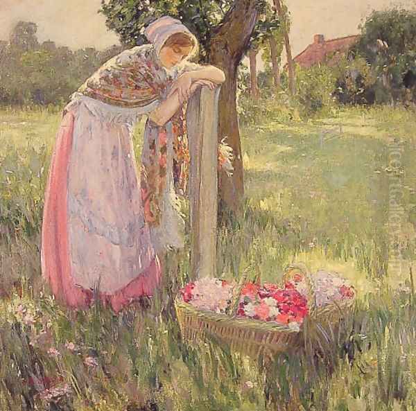 Resting by a Basket of Flowers - view 1