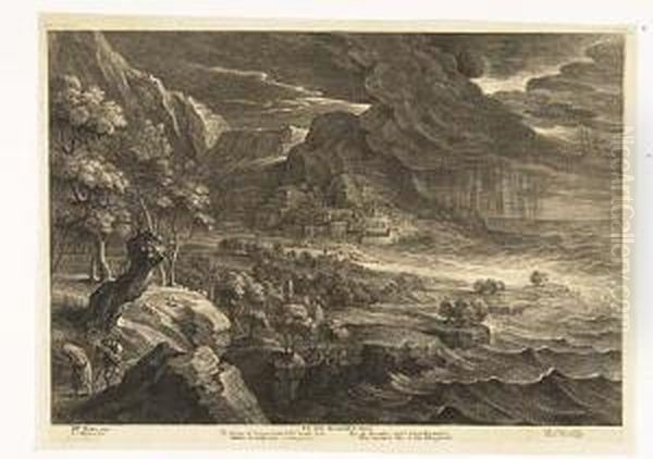 Landscape With A Torrential Rain Storm And Two Figures Walking In The Foreground - view 1
