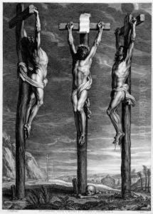 Christ On The Cross Between The Two Thieves, After Peter Paulrubens by Schelte Adams Bolswert