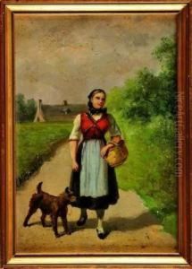 Paysanne Avec Son Chien by Charles Bombled