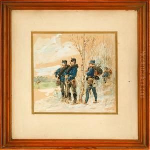 Frenchsoldiers In The Edge Of A Forrest by Charles Bombled