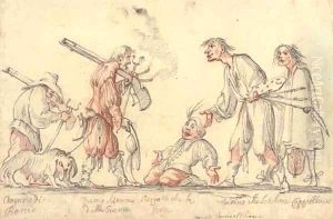 Caricature of the artist returning from the wars to be greeted by the painter Francesco Furini (1604-1645) by Baccio del Bianco