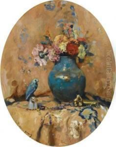Fleurs Dans Un Vase Avec Une Perruche