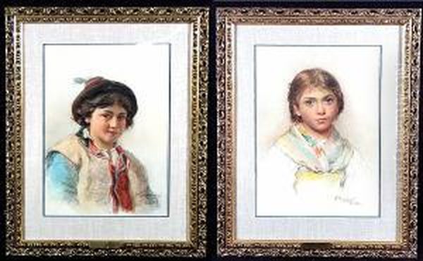 A Portrait Of A Young Boy In A 
Cap; Also A Companion Portrait Of A Young Girl With A Scarf Around Her 
Neck (a Pair) - view 1