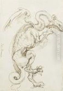 A Standing Dragon In Profile To The Right by Perino Del Vaga (Pietro Bonaccors