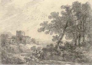 Travellers before castle ruins by Sir George Howland Beaumont