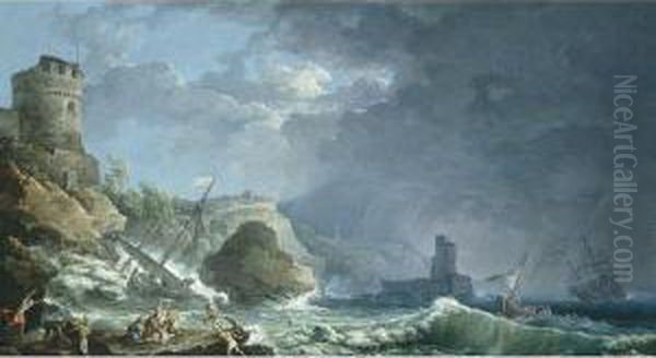 A Storm Off A Rocky Coast by Carlo Bonavia