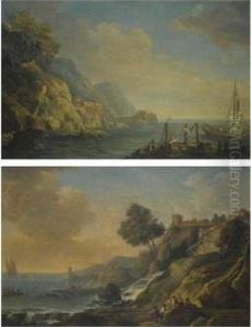 A Mediterranean Coastal Landscape With Fishermen Mending Theirnets