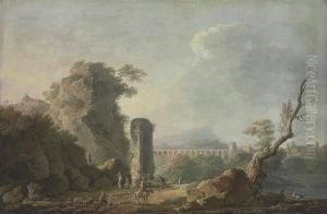 An Italianate Landscape With Figures On A River Bank