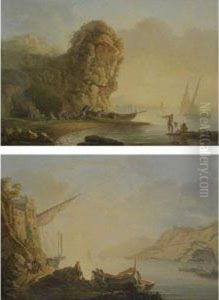 A Mediterranean Coastal Scene With Figures Unloading Cargo From Aship