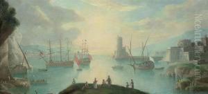 An Italianate Coastal Landscape
With Figures In The Foreground, Shipping And A Town Beyond by Carlo Bonavia