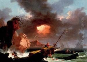 A Shipwreck With Figures Coming Ashore