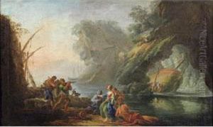 Un Paysage Mediteraneen Avec Des
 Personages En Avant Plan [circle Of Carlo Bonavia; A Mediteranean 
Lanscape With Figures In The Foreground; Oil On Canvas.] by Carlo Bonavia