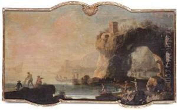 Mediterranean Coastline With Fishermen - view 1