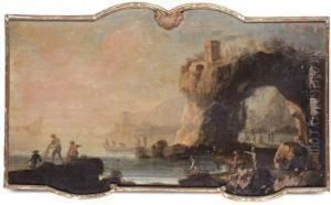 Mediterranean Coastline With Fishermen by Carlo Bonavia