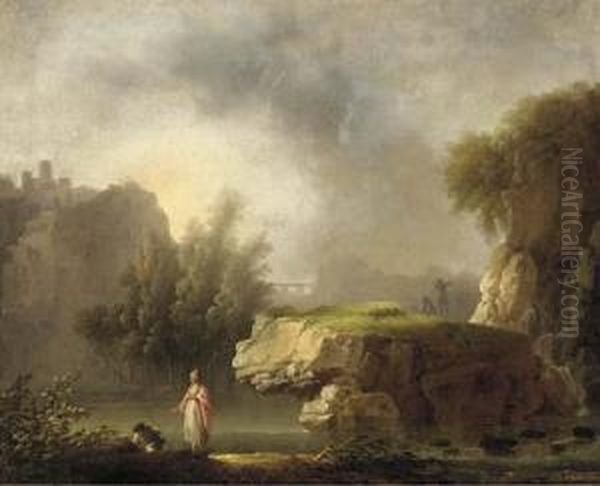 A Rocky River Landscape With Classical Figures In Theforeground - view 1