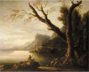Landscape With Fishermen Beside A Lake by Carlo Bonavia