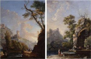 Landscape With Washerwomen By A
Fountain And A Riverscape With Fishermen: A Pair Of Paintings by Carlo Bonavia