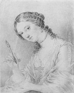 Portrait of Angelica Kauffman drawing the portrait of a man, bust-length by Francesco Bartolozzi
