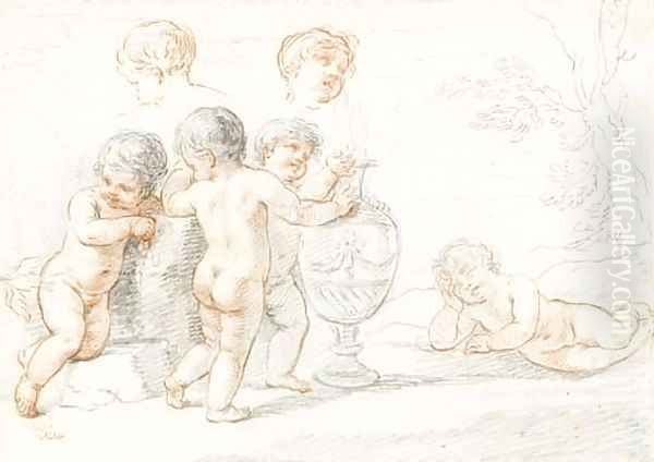 Putti playing around an urn - view 1