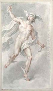 Mercury carrying his caduceus looking up to the left