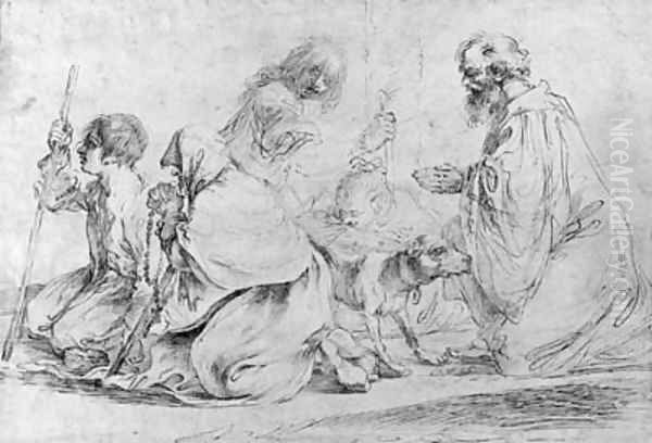 Two figures praying with beggars and a dog, after Guercino - view 1