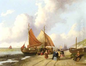Elegant figures on the beach by Joseph Bles