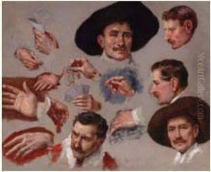 Peintre Et Son Modele Et Etude De Mains Et Visages by Gaston Bonfils