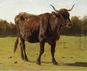 A Cow Grazing In A Meadow by Auguste Bonheur