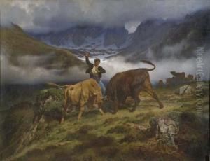 Le Combat, Souvenir Des Pyrenees by Auguste Bonheur