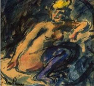Nu Assis Aux Bas Bleus. by Leon Bonhomme