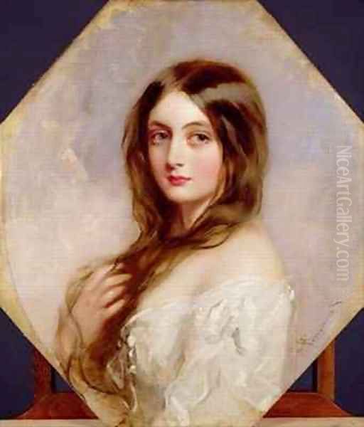 A Study - a young girl in a white dress - view 1