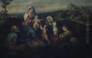 Jesus And Mary With Saints Joseph, John, Elizabeth Andcatherine