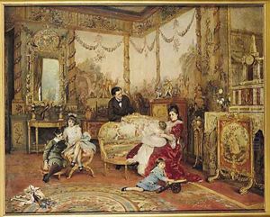 Victorien Sardou and his Family in their Drawing Room at Marly-le-Roi, c.1875 by Auguste de la Brely