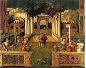 An Architectural Capriccio With 
Elegant Figures And Animals Promenading In An Ornamental Garden