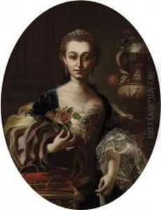 Ritratto Di Una Dama Con Fiore Eventaglio, Con Un Prezioso Vaso Decorato Sullo Sfondo