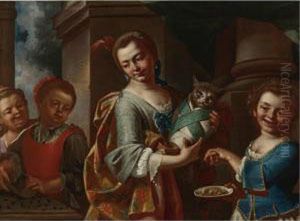 Girls Playing With A Cat by Giuseppe Bonito