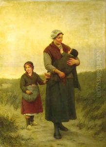 A mother and her children returning home by Henri Jacques Bource
