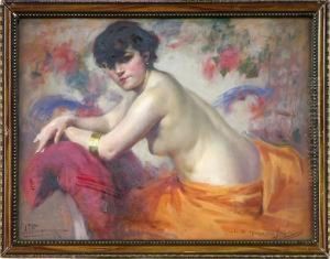 "nu Au Sofa Rouge" by Alexandre-Francois Bonnardel
