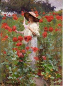 Jeunne Femme Dans Les Fleurs by Alexandre-Francois Bonnardel